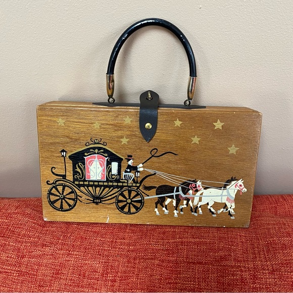 Vintage Handbags - VTG Gary Gail 50’s 60’s Novelty Wooden Box Purse Japan